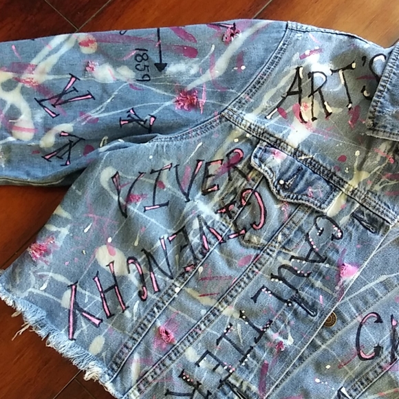 Hand Painted Denim Crop Jacket - Picture 2 of 7